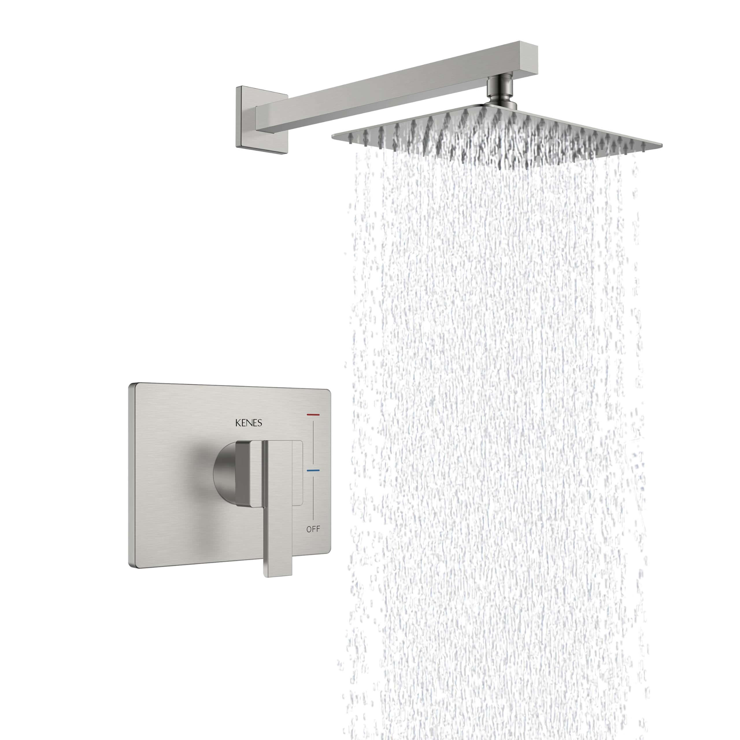 ken④ KENES Brushed Nickel 10-Inch Shower Head and Handle Set, Square